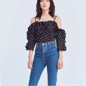 Urban Outfitters Silence + Noise Ruffled Black and White Polka Dot Blouse Size L
